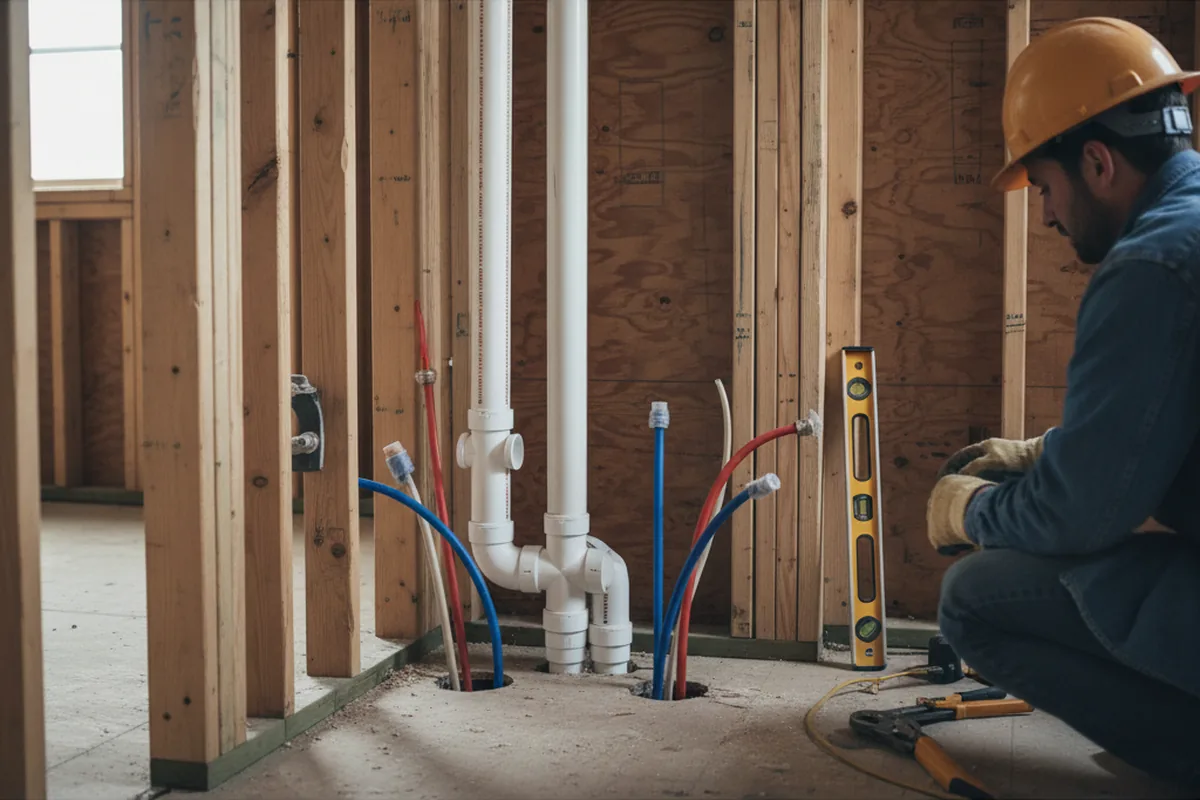 Drain and supply rough-in during Drain Cleaning in Merrick